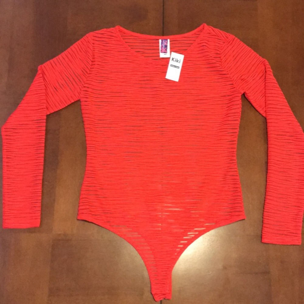 Brand new red long sleeve see through bodysuit